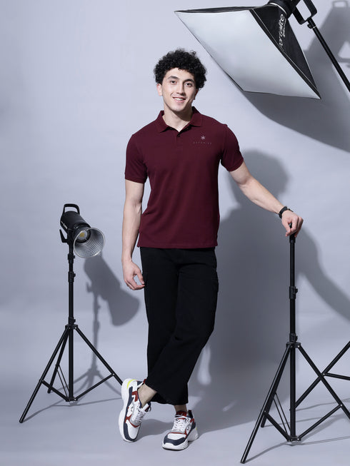 Classic Comfort: Men's 100% Cotton Polo T-shirt Maroon